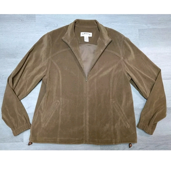 Orvis Women's Full Zip suede feel Jacket Olive Green Tan Size 14 - Picture 1 of 11